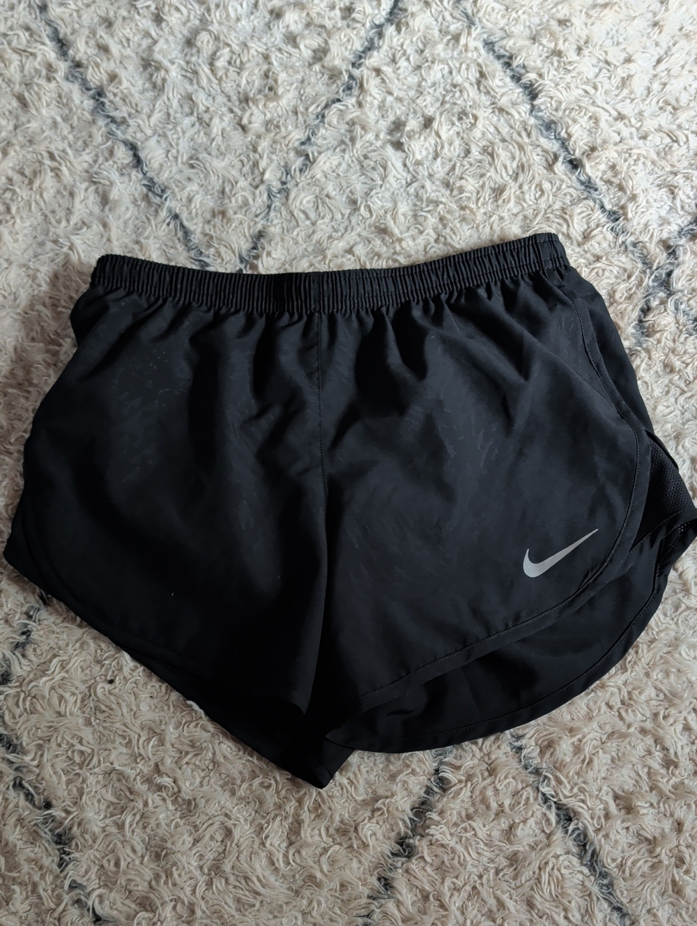Nike Black Women's Athletic Shorts with Silver Swoosh